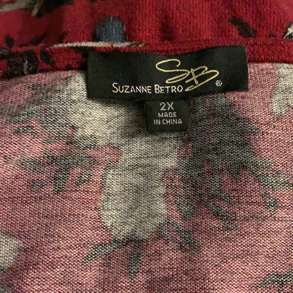 Suzanne Betro PLUS Floral Red & Blue Soft Plush Maxi Sweater Dress - Picture 4 of 5